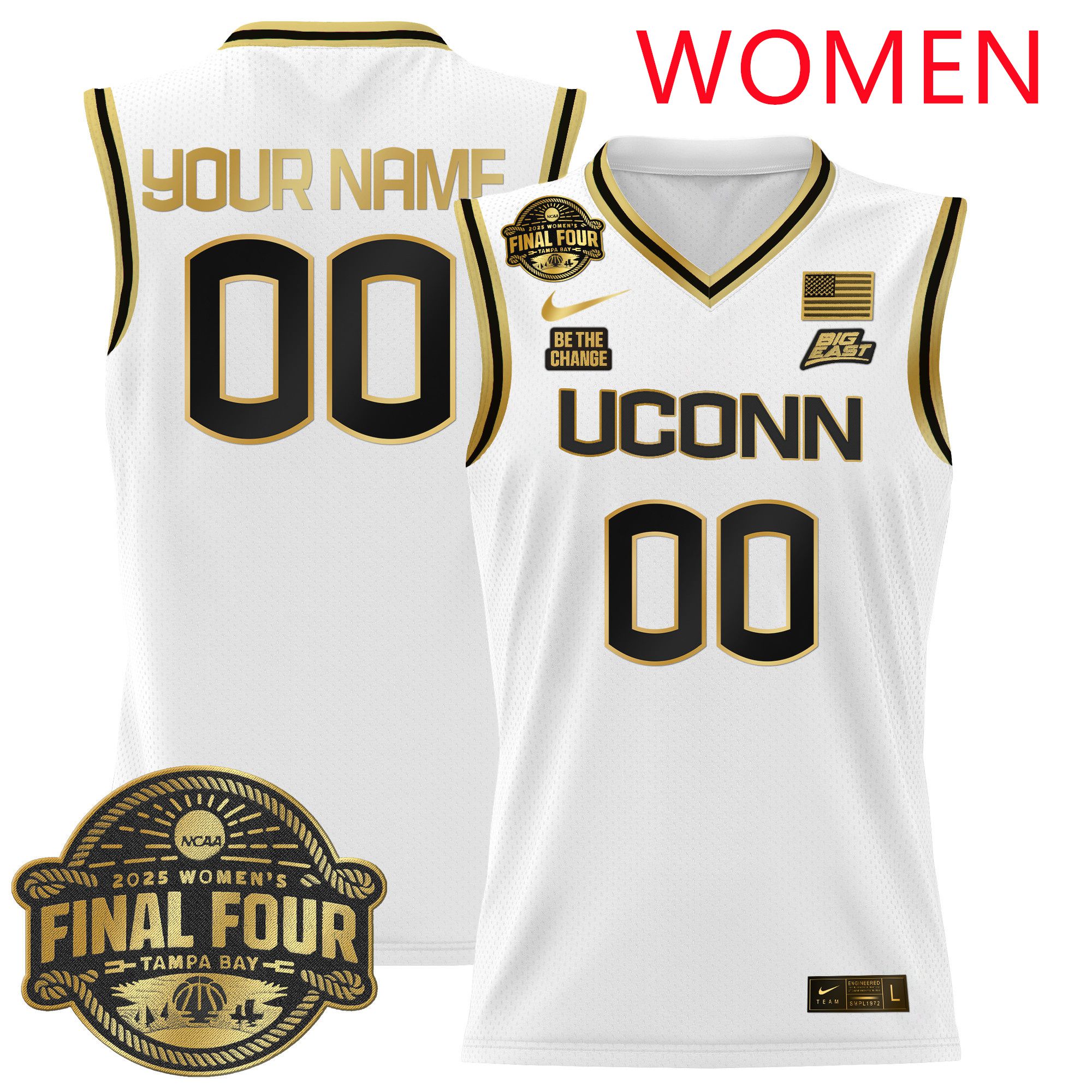 Women UConn Huskies White Nike 2025 Big Eat Final Four Patch Lightweight Basketball Custom NCAA Jerseys